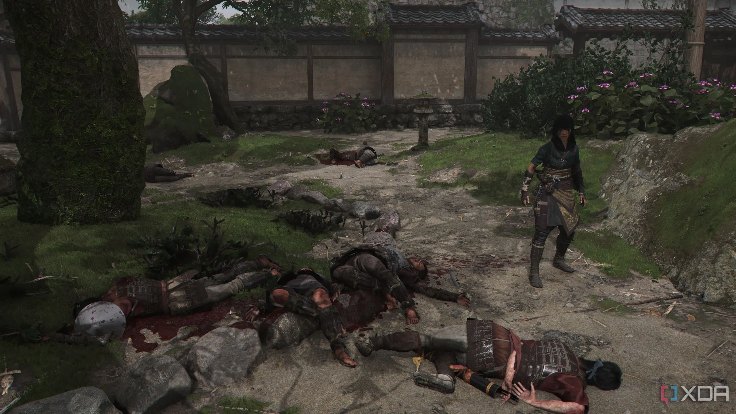 Naoe thực hiện ám sát liên hoàn, tạo ra chuỗi tiêu diệt kẻ địch nhanh chóng và hiệu quả trong Assassin's Creed Shadows