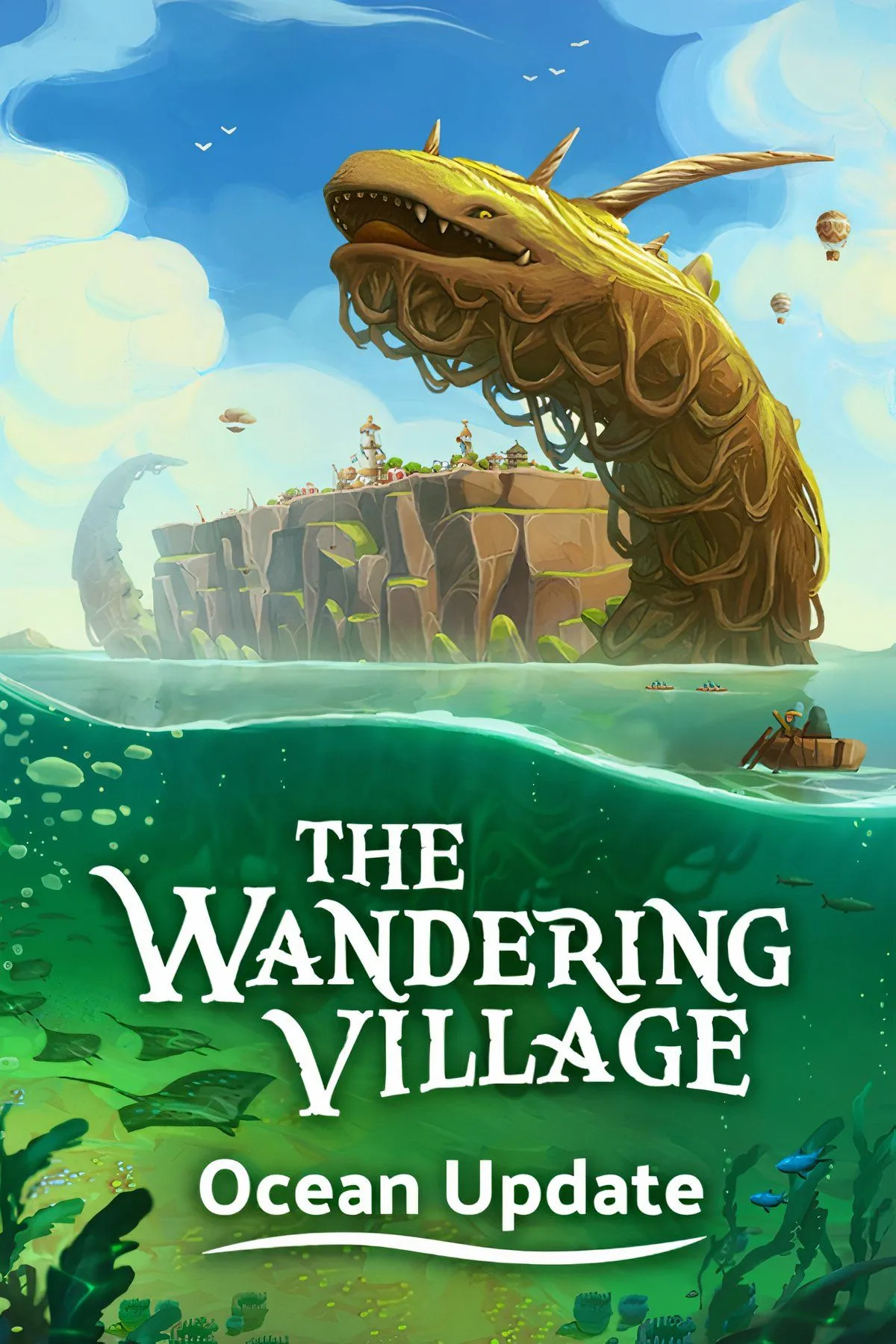 Ngôi làng nằm trên lưng sinh vật khổng lồ Onbu di chuyển qua phong cảnh cằn cỗi trong The Wandering Village
