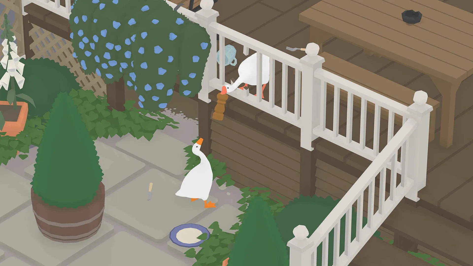 Ngỗng gây rối trong Untitled Goose Game, thể hiện sự hài hước tình huống