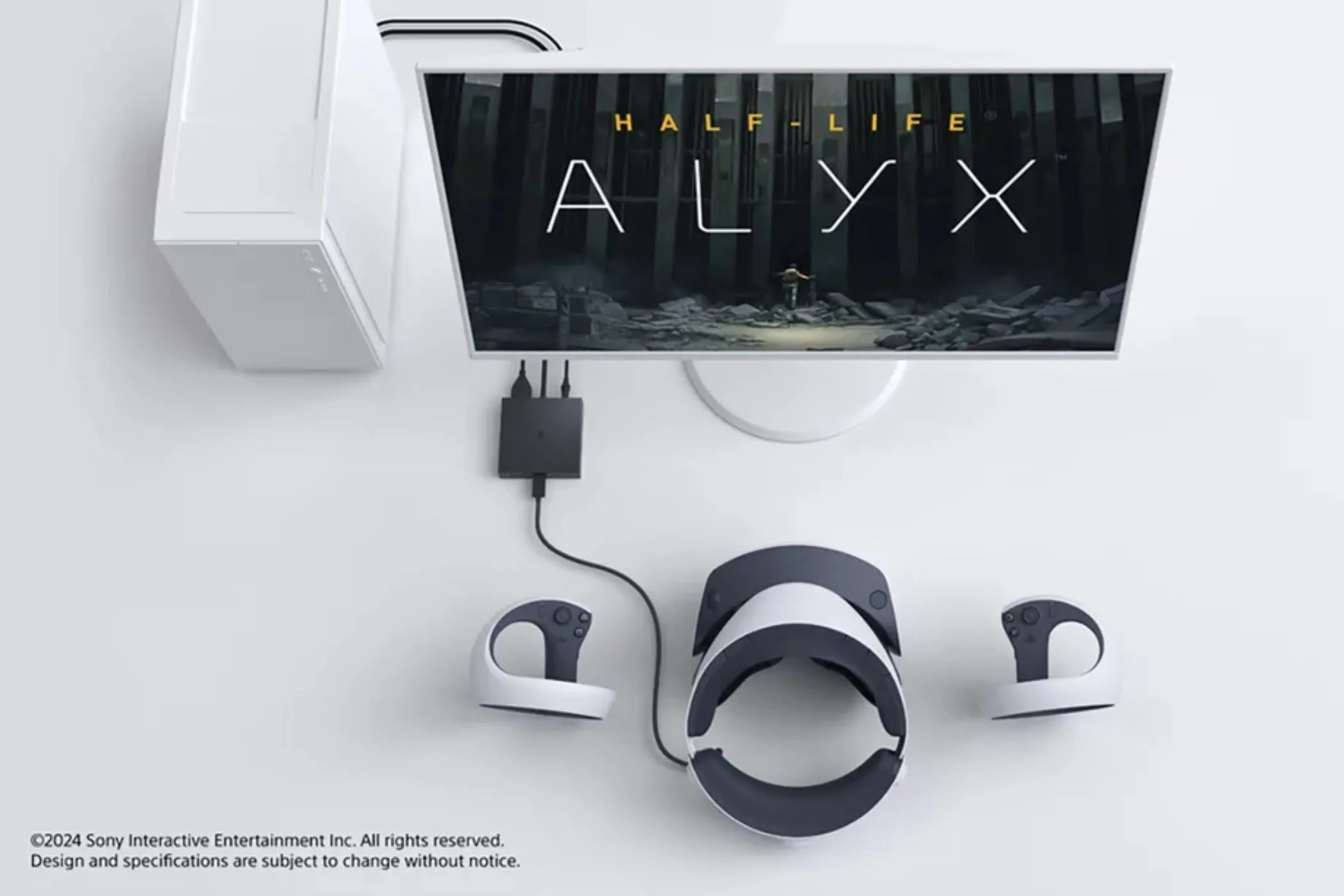 Người dùng đang trải nghiệm Half-Life Alyx trên máy tính thông qua PlayStation VR2 PC adapter, minh họa yêu cầu về thiết bị VR cho các game spin-off