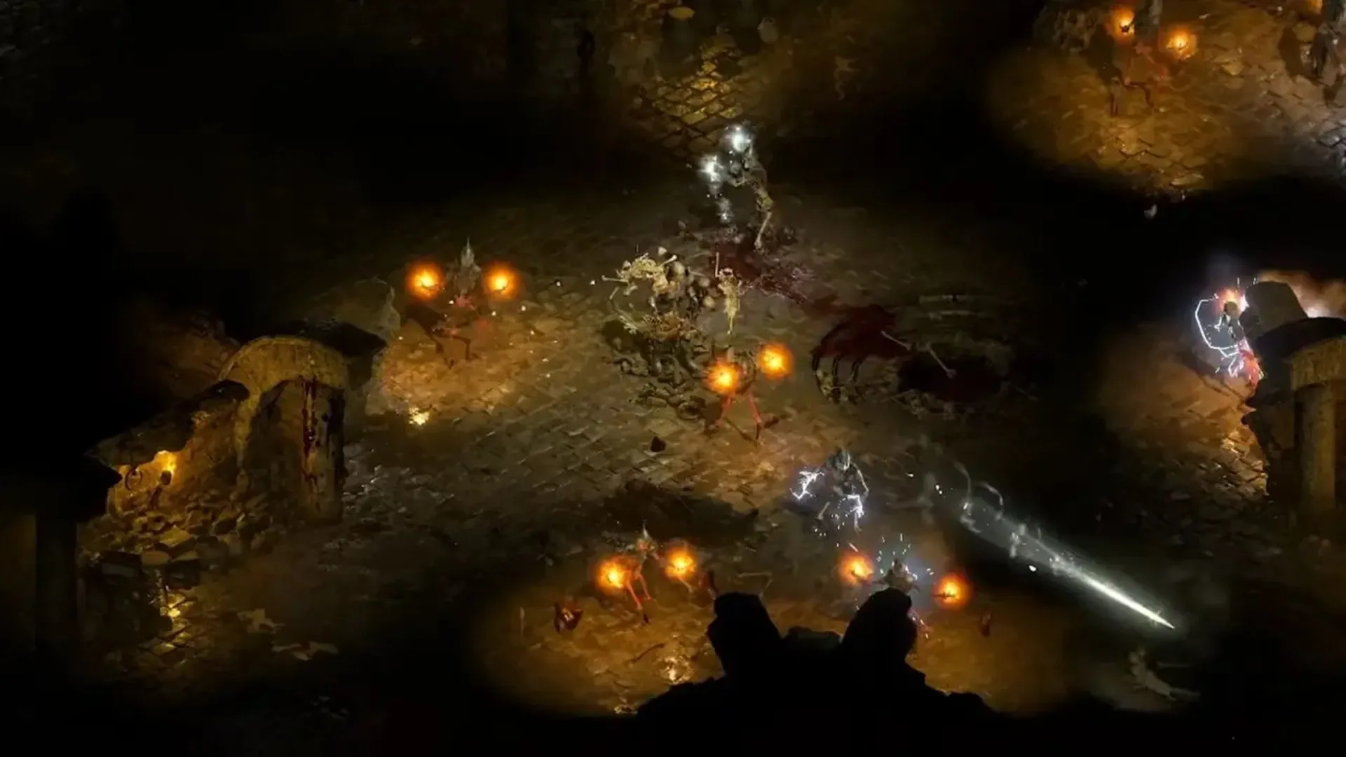 Nhân vật đang chiến đấu trong hầm ngục tối của Diablo 2 Resurrected trên Nintendo Switch 2 với hiệu ứng mượt mà