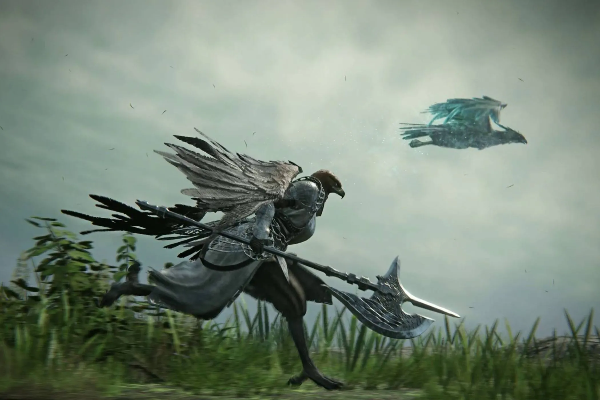 Nhân vật Guardian trong Elden Ring Nightreign chạy cùng một con chim, thể hiện hành trình khám phá và sinh tồn trong game.