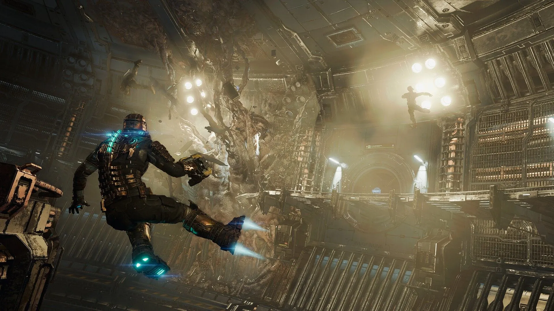 Nhân vật Isaac trong game Dead Space hiển thị trên màn hình QD-OLED, thể hiện màu đen sâu và chi tiết đồ họa