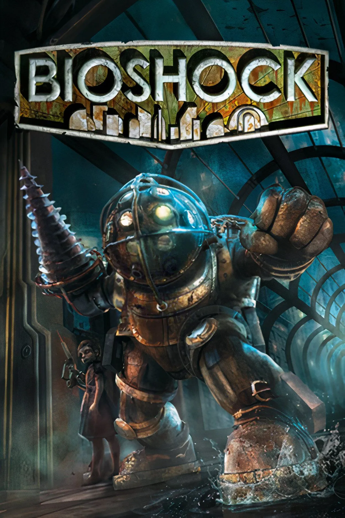 Nhân vật Jack trong Bioshock đứng giữa thành phố Rapture đổ nát