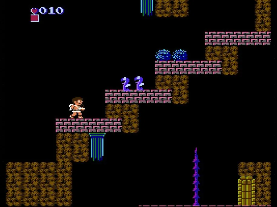 Nhân vật Pit chiến đấu trong một màn chơi dọc của Kid Icarus trên hệ máy NES