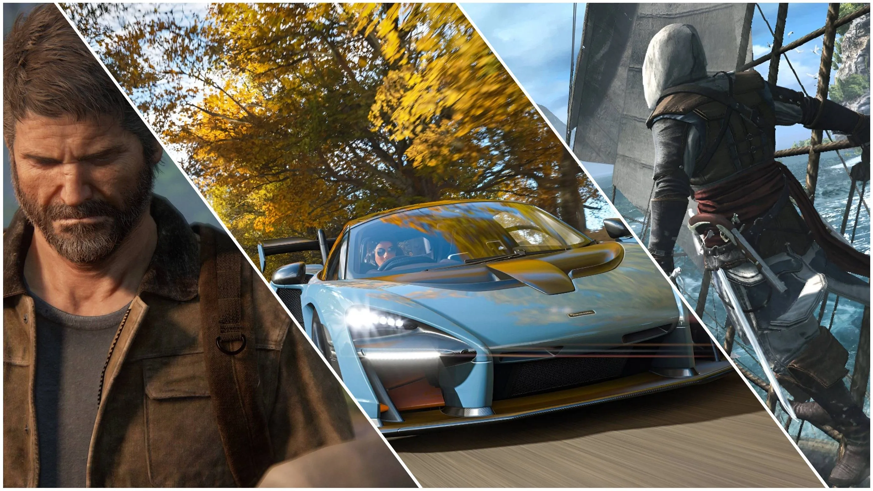 Những nhân vật game biểu tượng như Joel của The Last of Us, Edward Kenway của Assassin's Creed và McLaren P1, đại diện cho sức ảnh hưởng của trò chơi điện tử.