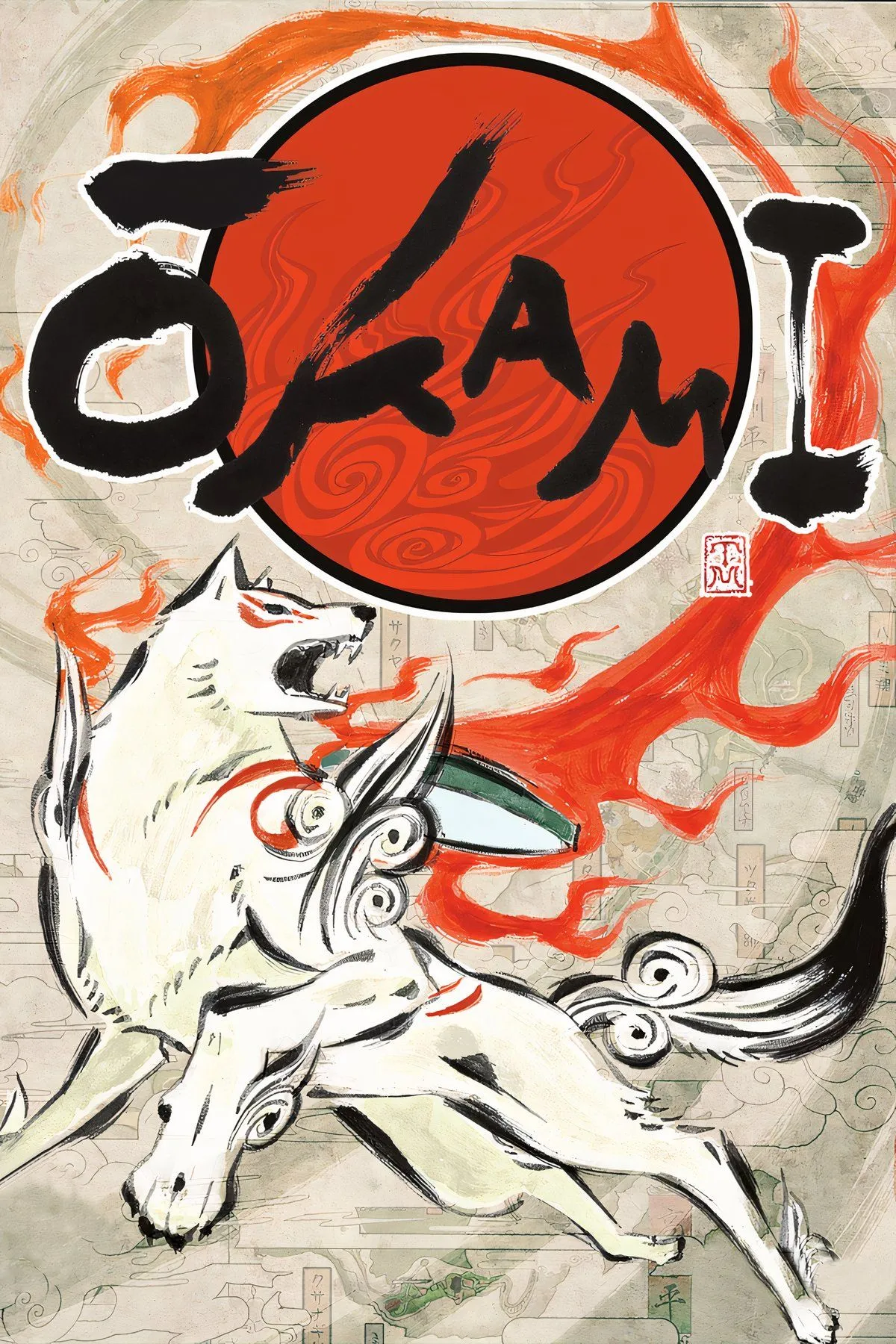 Nữ thần Amaterasu trong hình hài chó sói trắng từ game Okami, minh họa phong cách nghệ thuật Sumi-e độc đáo
