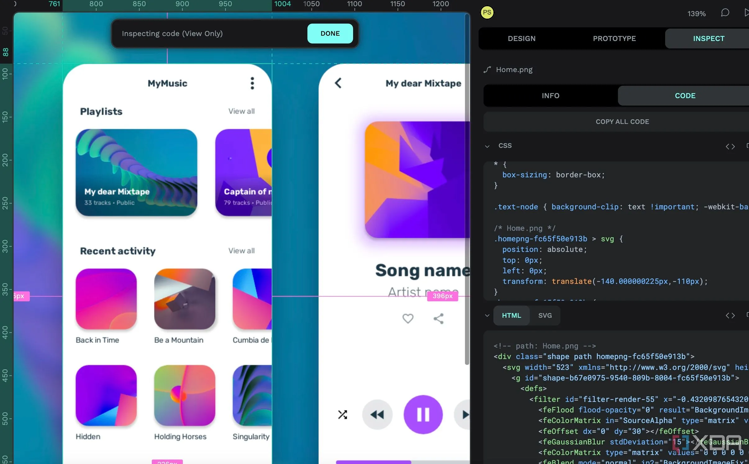 Penpot hiển thị mã CSS và HTML của thiết kế