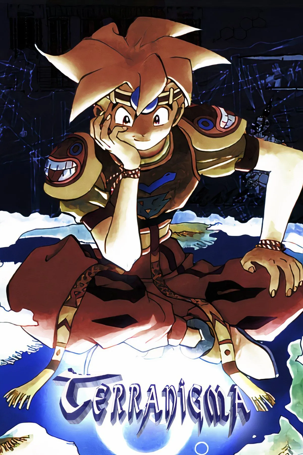 Phong cảnh thế giới tươi đẹp và nhân vật chính Ark trong Terranigma, một game RPG hành động SNES
