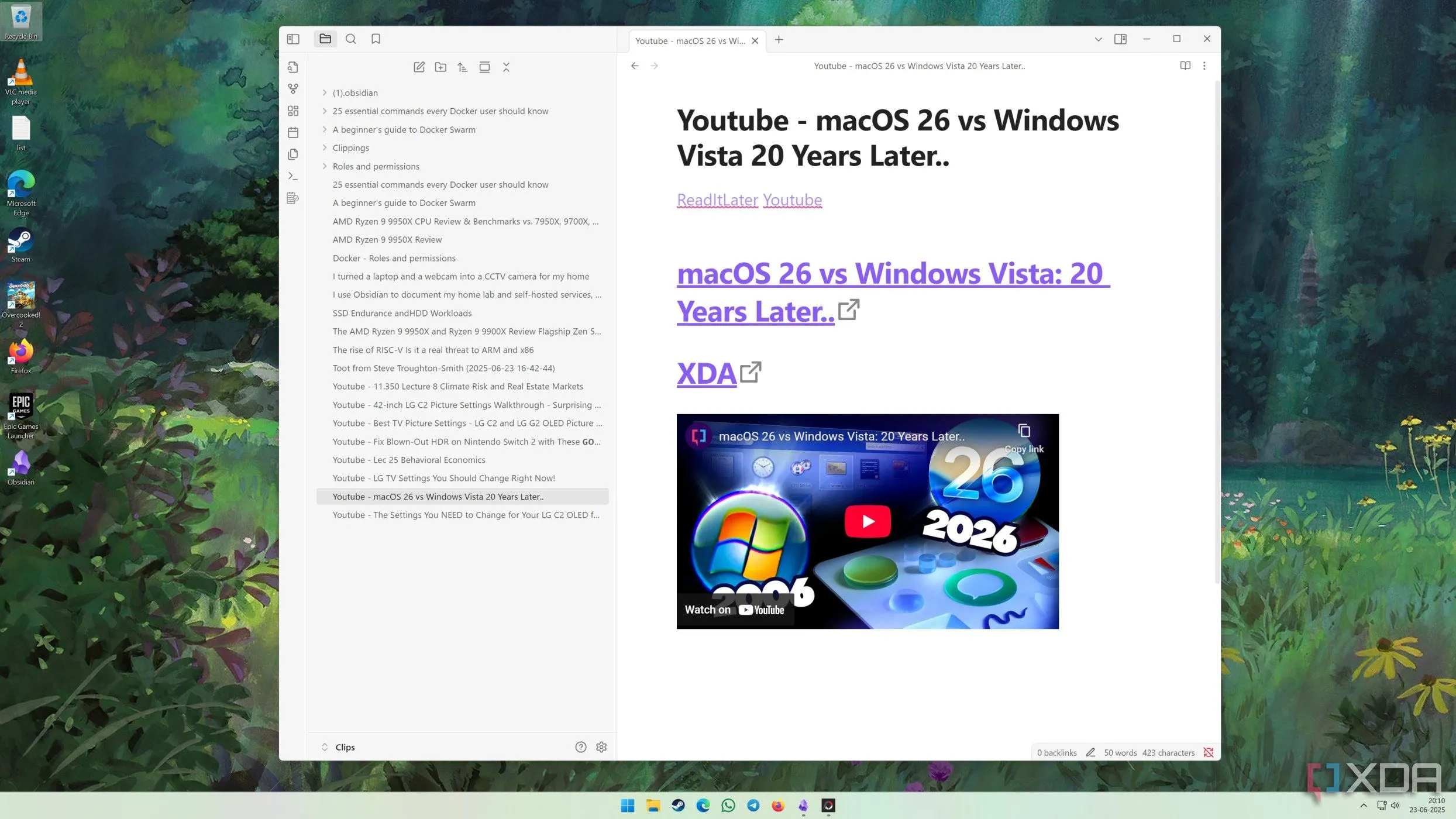 Plugin ReadItLater của Obsidian hoạt động trên máy tính Windows, minh họa khả năng lưu và đồng bộ hóa nội dung web
