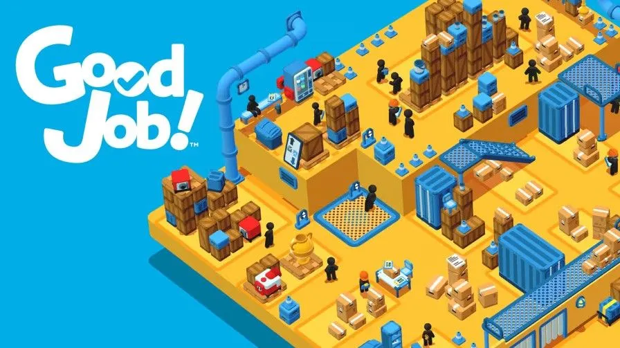 Poster game Good Job! trên Nintendo Switch với hình ảnh các nhân viên văn phòng hỗn loạn