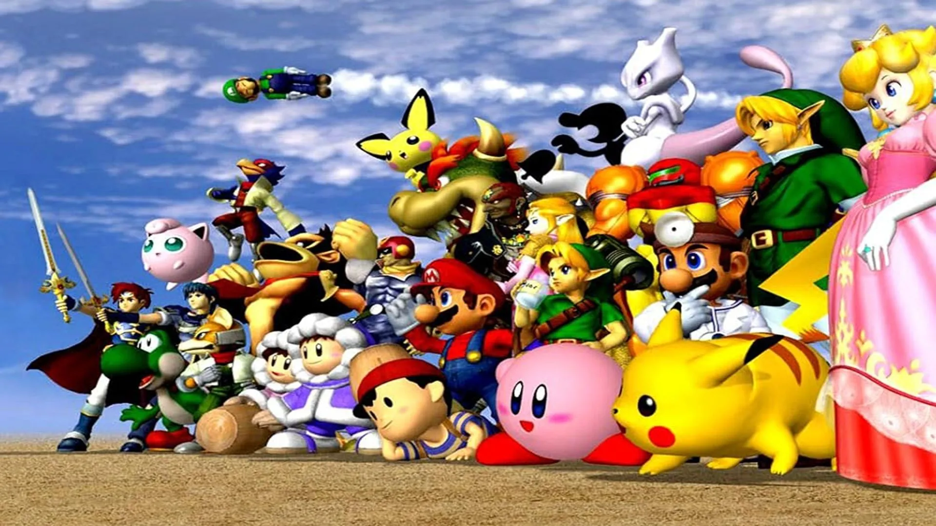 Poster quảng cáo Super Smash Bros Melee với các nhân vật quen thuộc của Nintendo