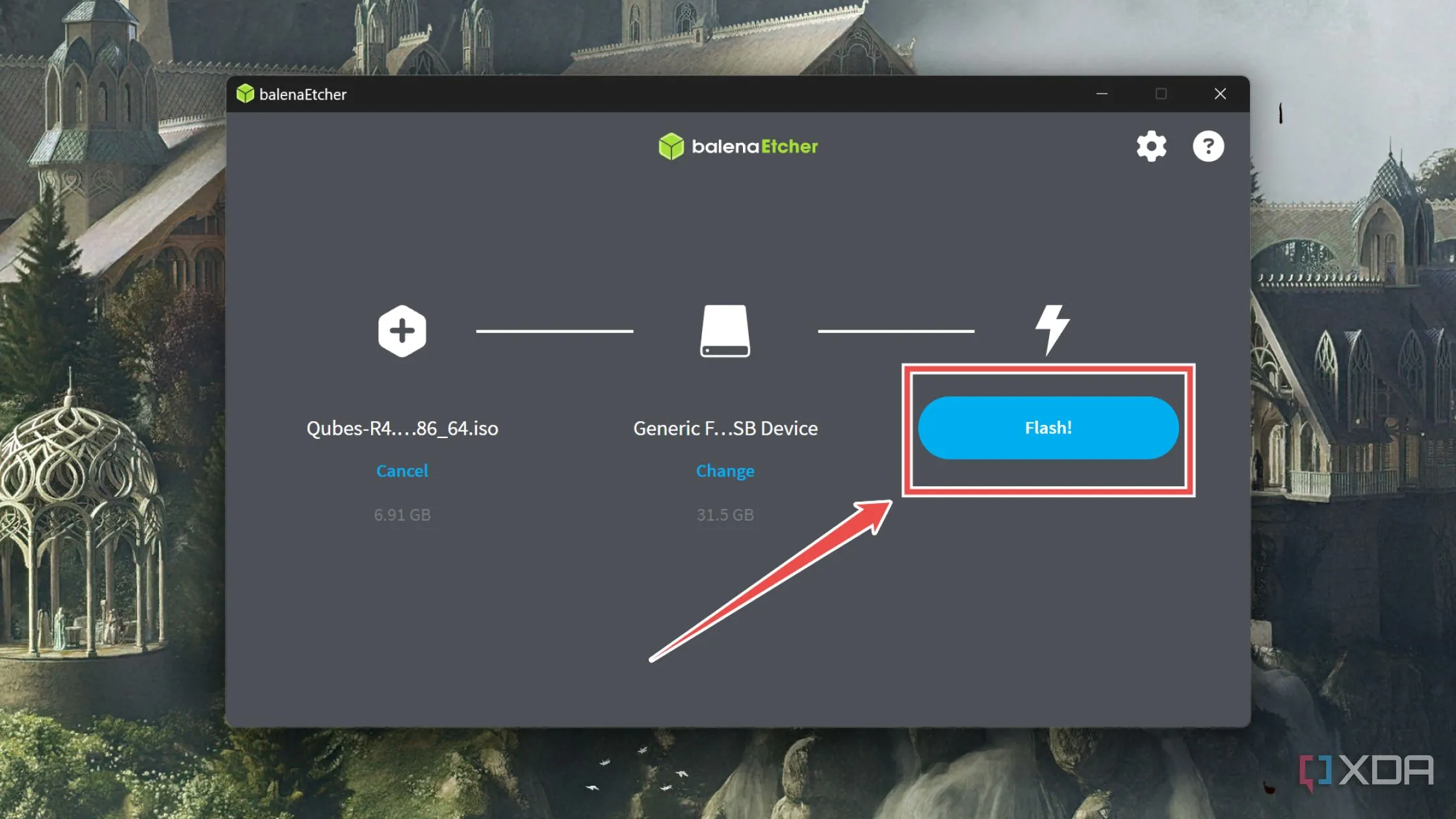 Quá trình ghi file ISO Qubes OS lên USB bằng Balena Etcher