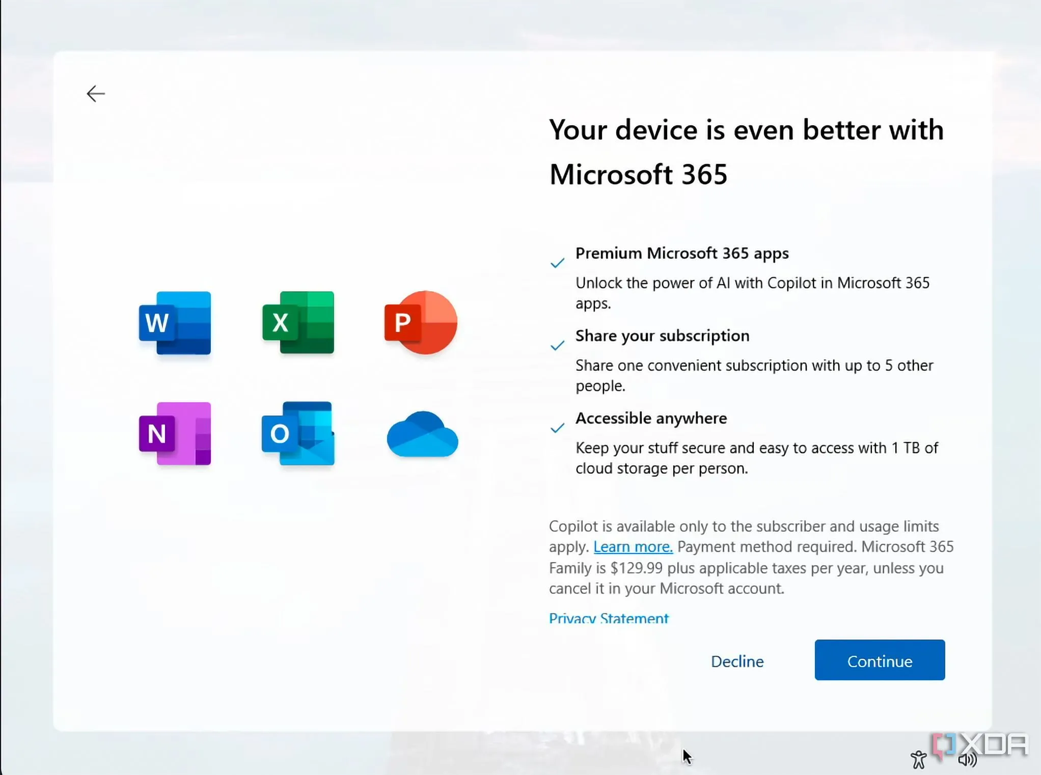 Quảng cáo Microsoft 365 hiển thị trong quá trình cài đặt hệ điều hành Windows 11