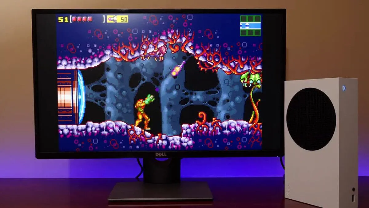 RetroArch đang chạy trên máy chơi game Xbox Series S, minh họa khả năng giả lập game cổ điển trên phần cứng hiện đại.