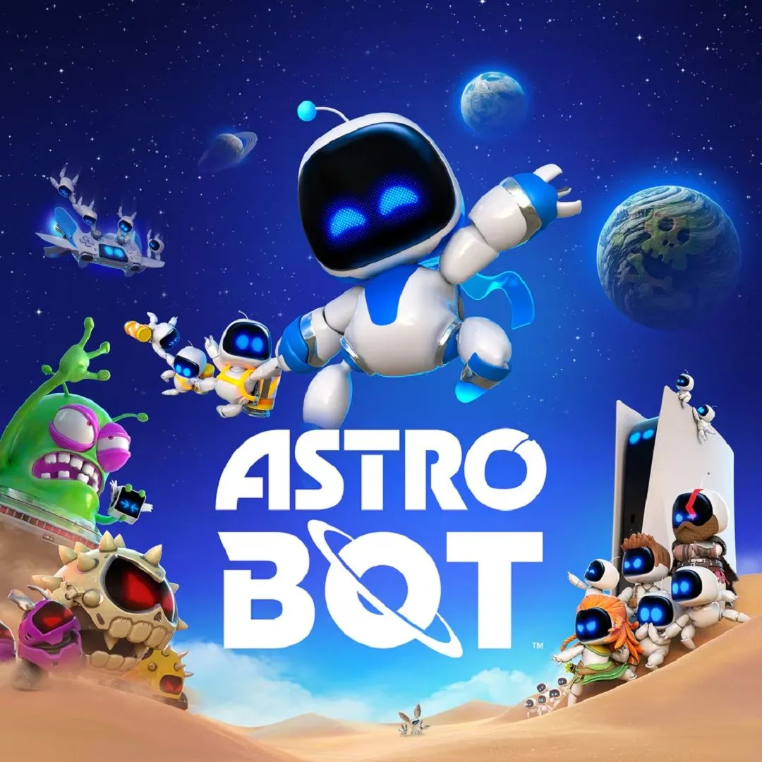 Robot Astro Bot nhảy qua các chướng ngại vật trong môi trường game đầy màu sắc và sáng tạo