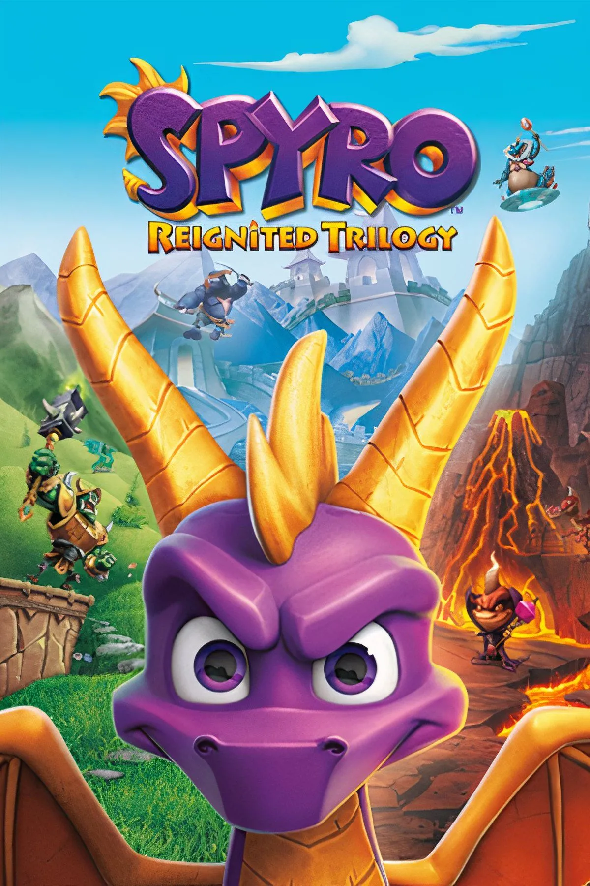 Rồng Spyro bay lượn trong thế giới game đầy màu sắc, thể hiện đồ họa cải tiến của Spyro Reignited Trilogy.