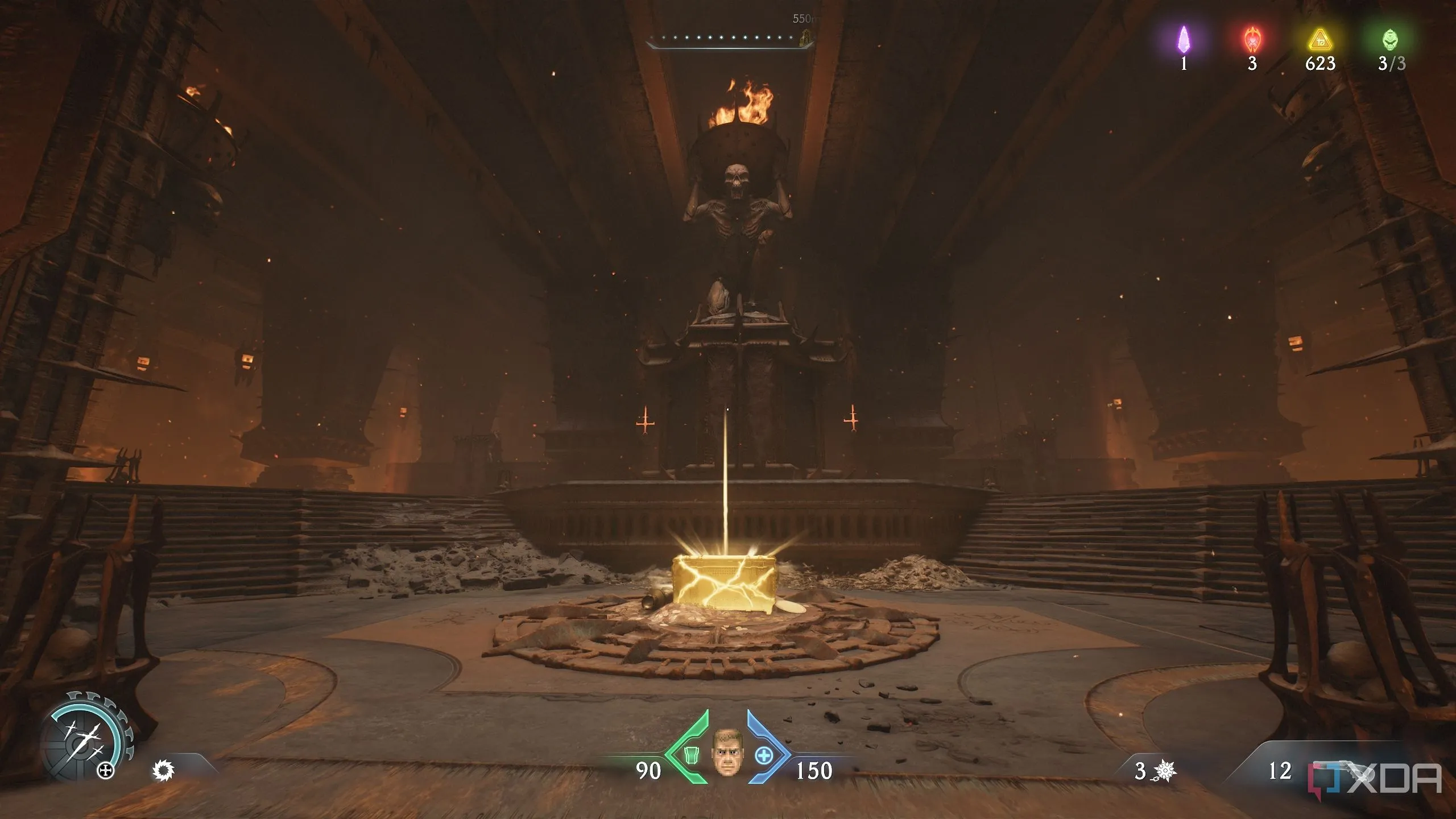 Rương vàng dưới tượng quỷ trong Chapter 11 Doom The Dark Ages