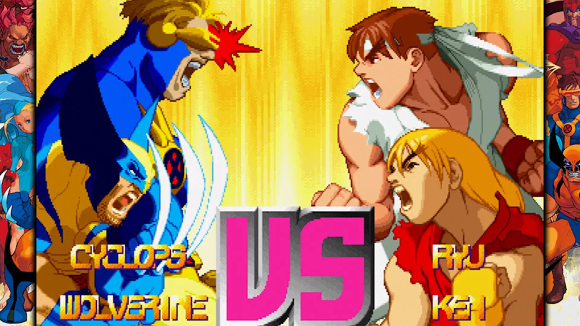 Ryu, Ken, Wolverine và Cyclops trong tựa game đối kháng Marvel vs Capcom
