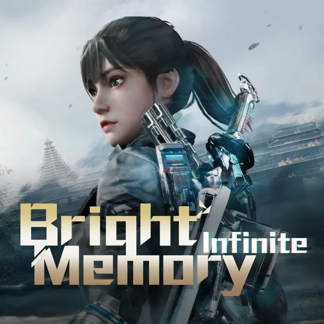 Sản phẩm game Bright Memory: Infinite với một nhân vật nữ cầm súng và kiếm chiến đấu trong môi trường tương lai, đồ họa ấn tượng.