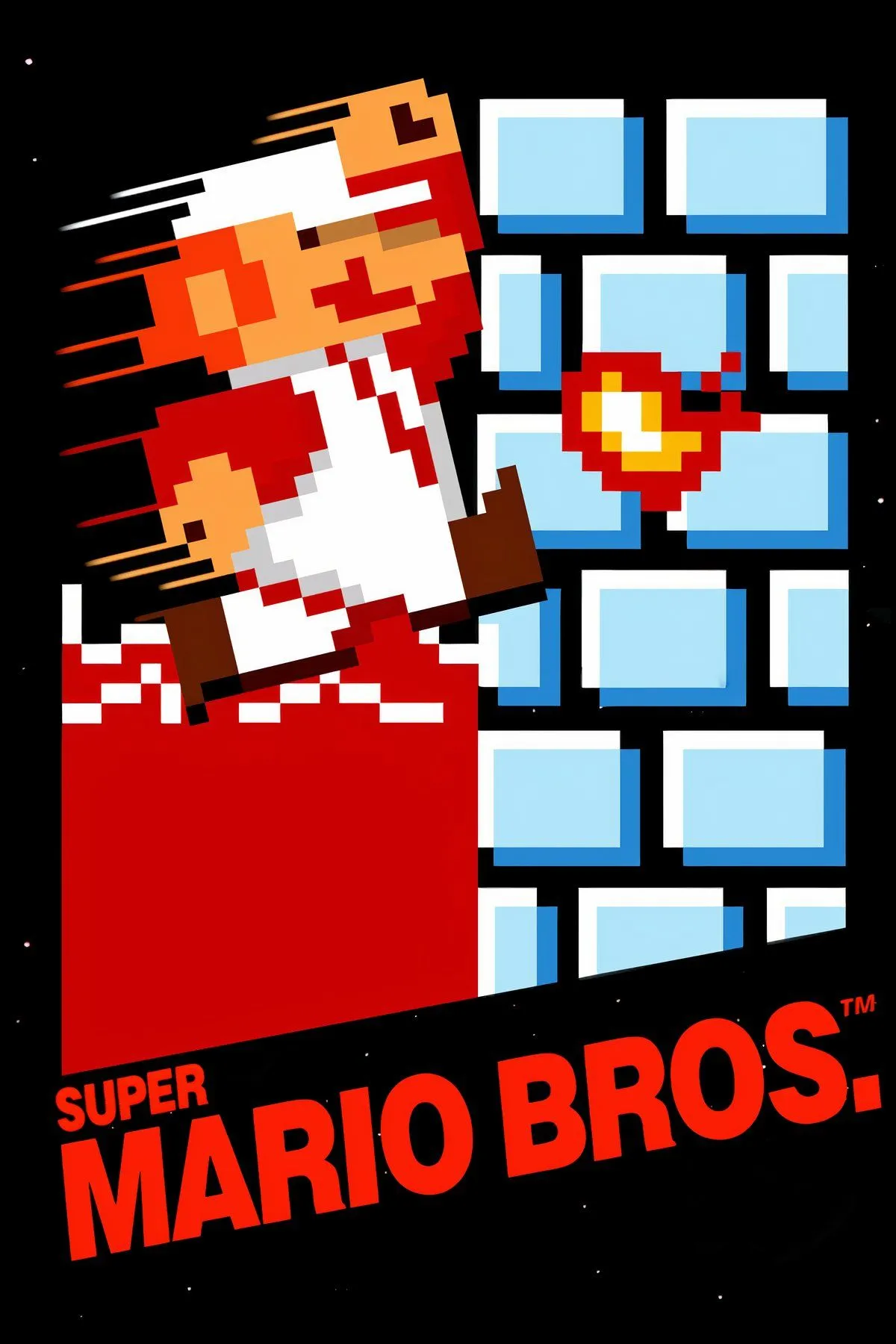 Screenshot cận cảnh Super Mario Bros. với Mario đang bay