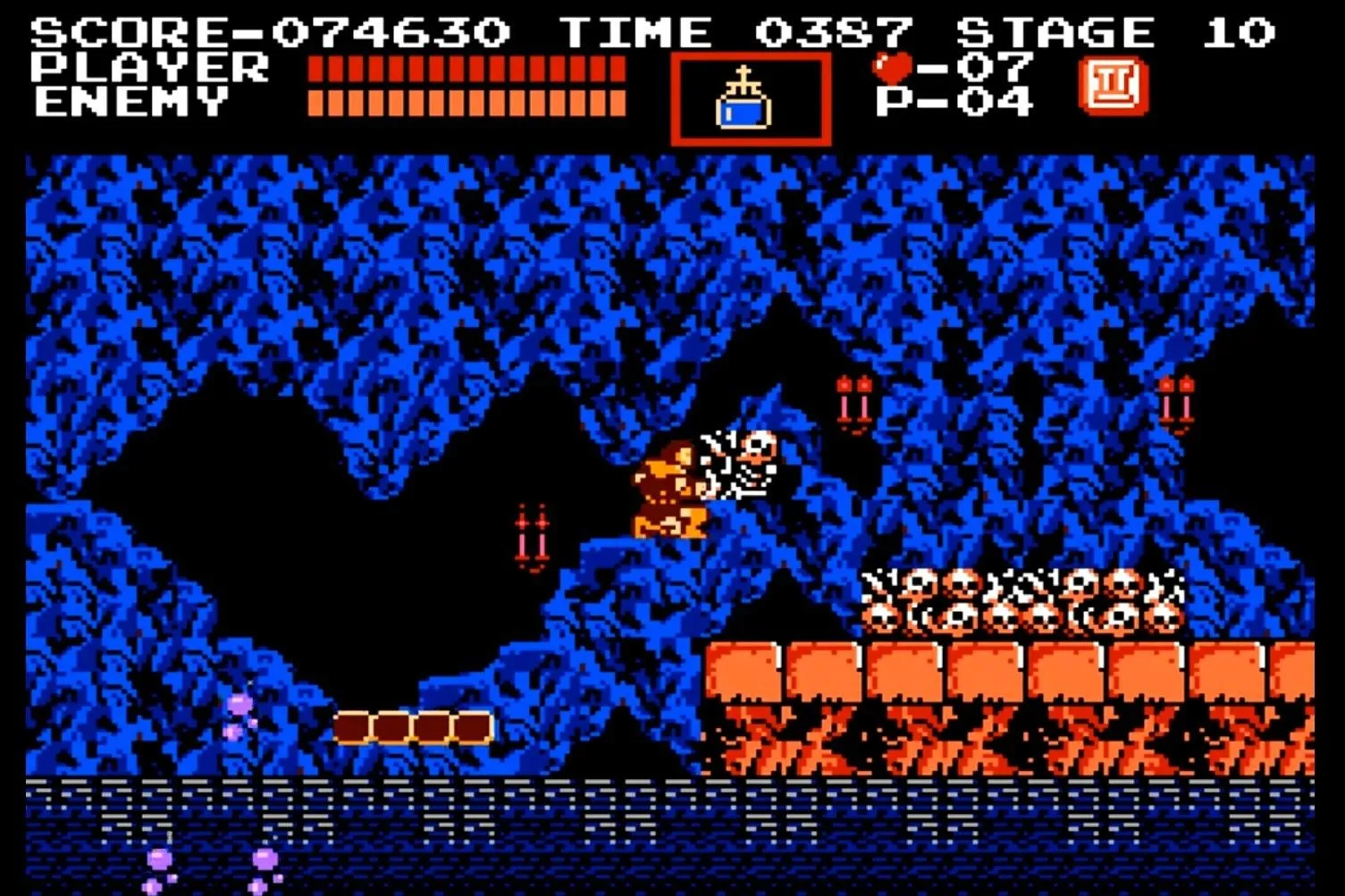 Simon Belmont chiến đấu trong một màn chơi của Castlevania trên NES, minh chứng cho độ khó &quot;Nintendo Hard&quot;