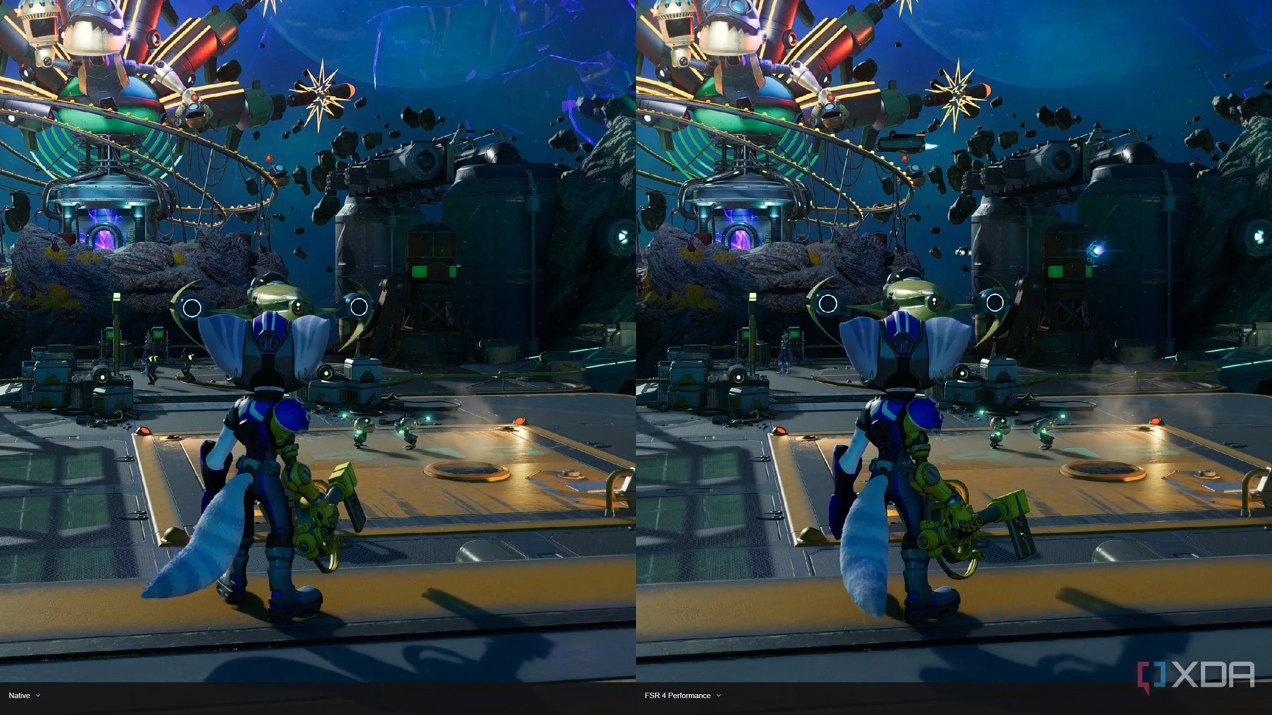 So sánh chất lượng hình ảnh Ratchet and Clank: Rift Apart với FSR 4 và Native