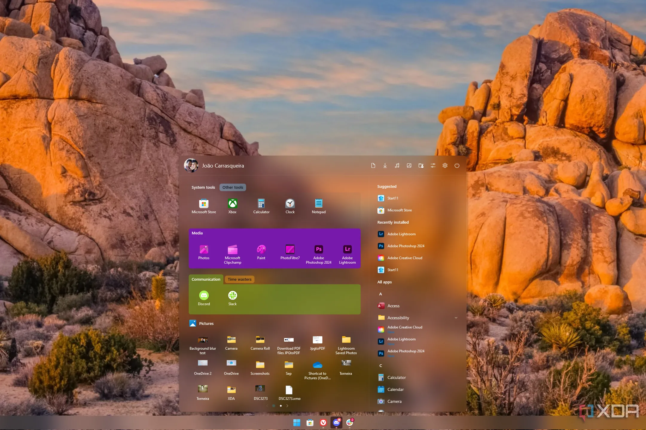Start Menu được tùy chỉnh bằng Start11 với giao diện theo phong cách ứng dụng Windows