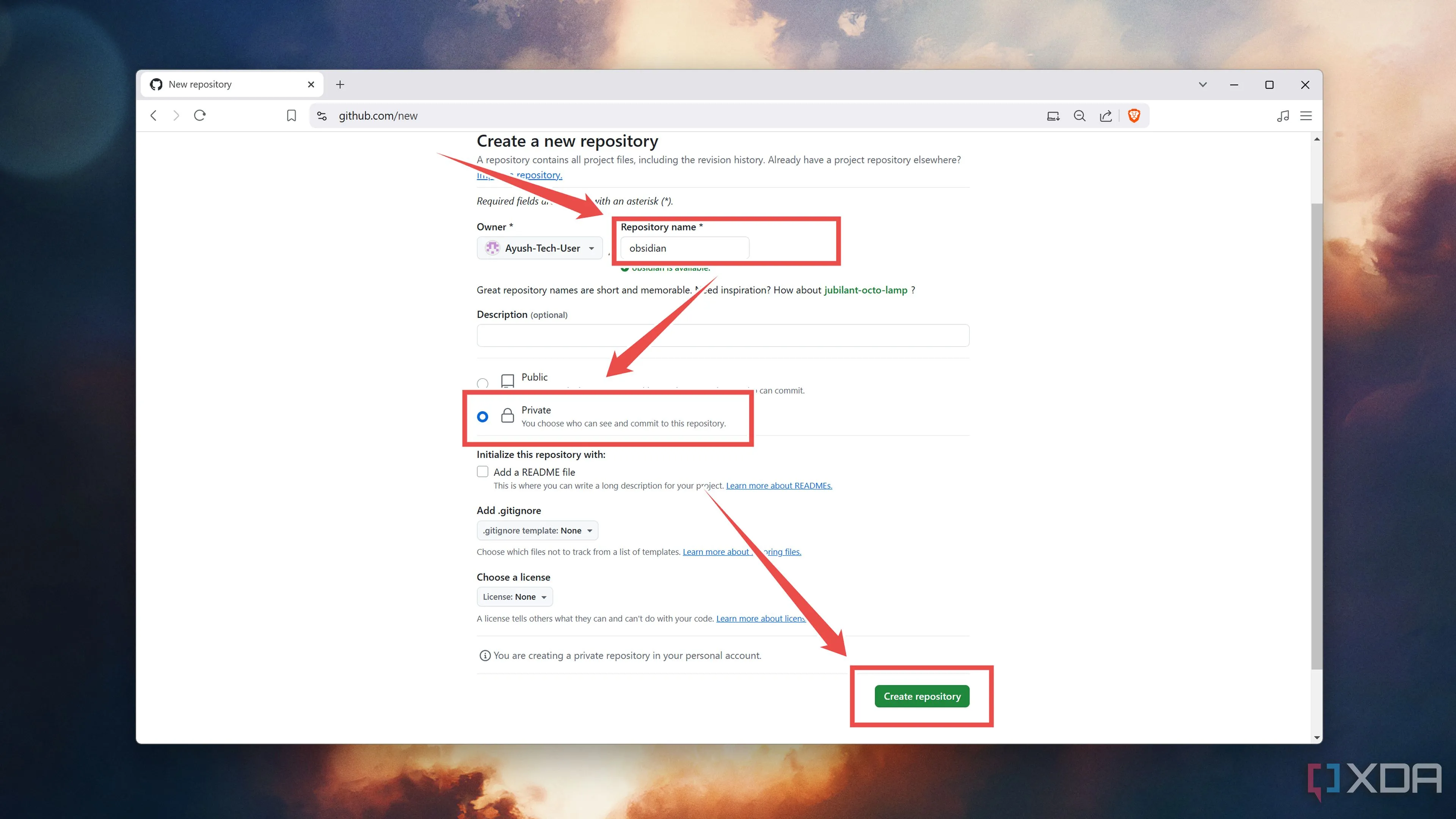 Tạo kho lưu trữ GitHub riêng tư (Private repository) cho ghi chú Obsidian