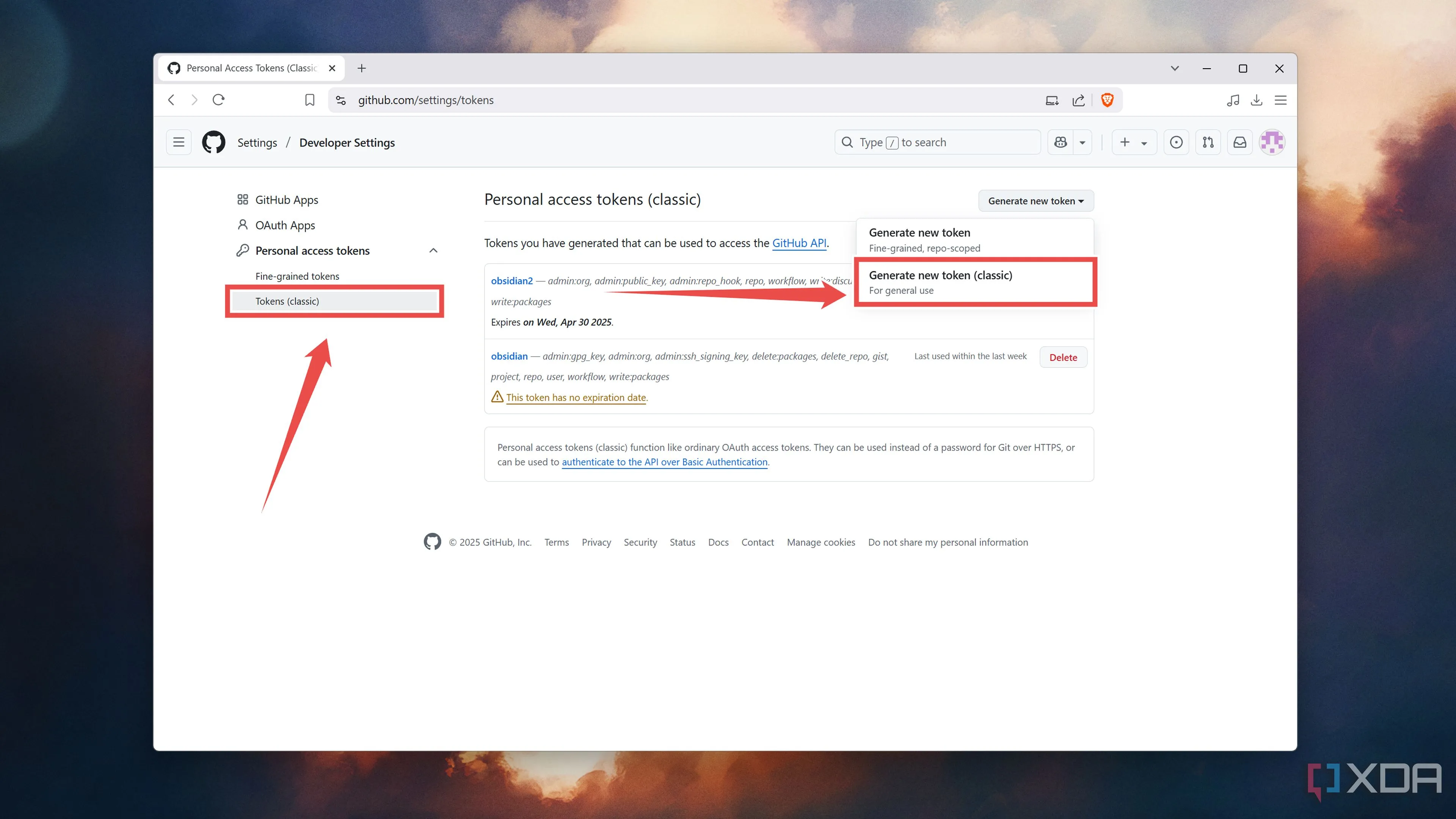 Tạo mã thông báo truy cập cá nhân (Personal Access Token) cổ điển trên GitHub