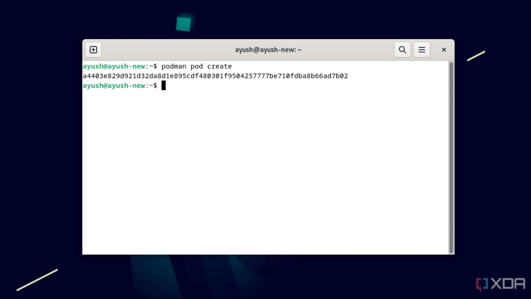 Tạo một pod bằng Podman, minh họa tính năng quản lý pod tương tự Kubernetes