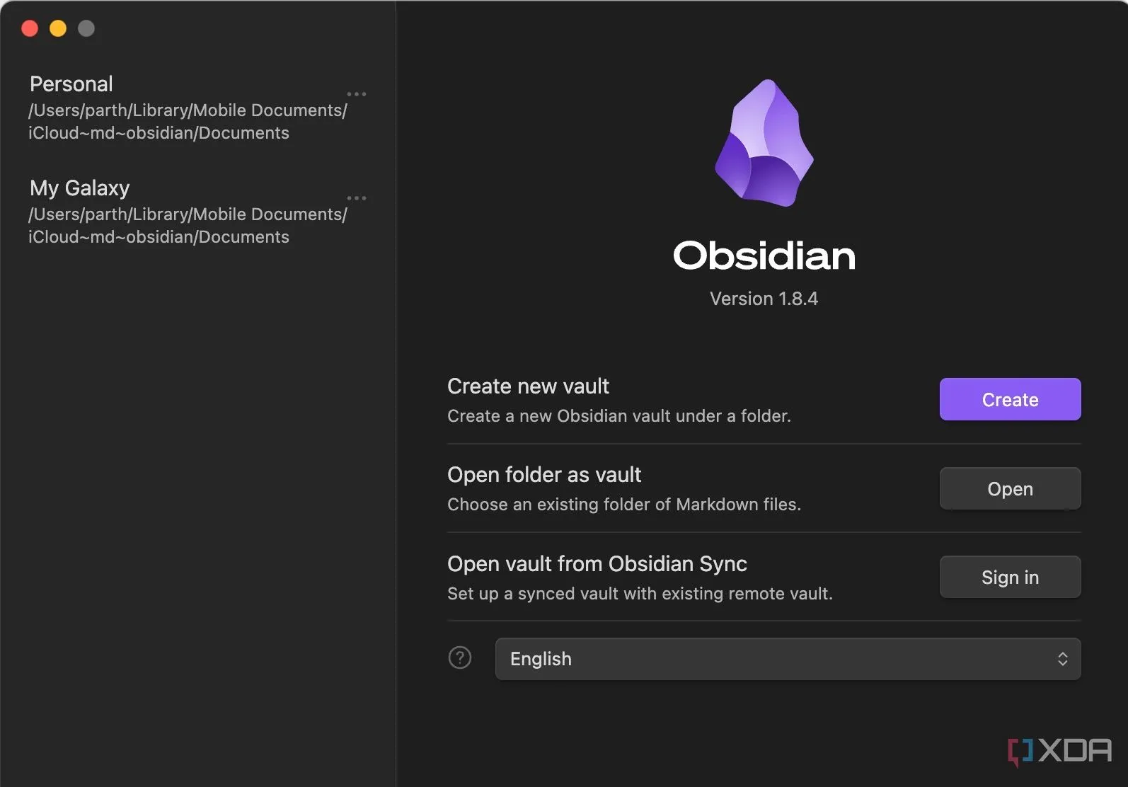 Tạo vault mới trong Obsidian để lưu trữ ghi chú cục bộ hoặc đồng bộ đám mây