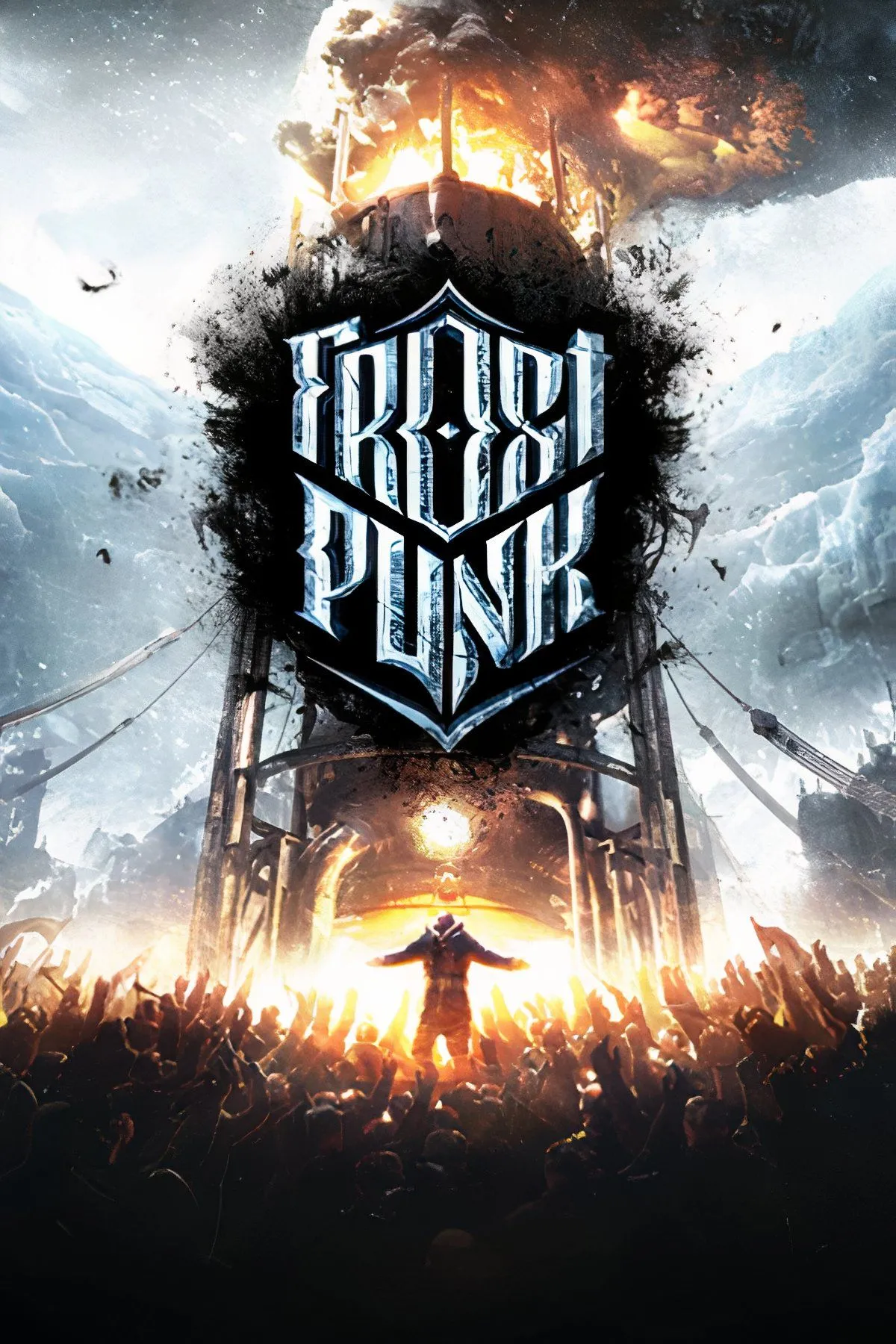 Thành phố băng giá trong game Frostpunk với cột hơi nước khổng lồ là trung tâm