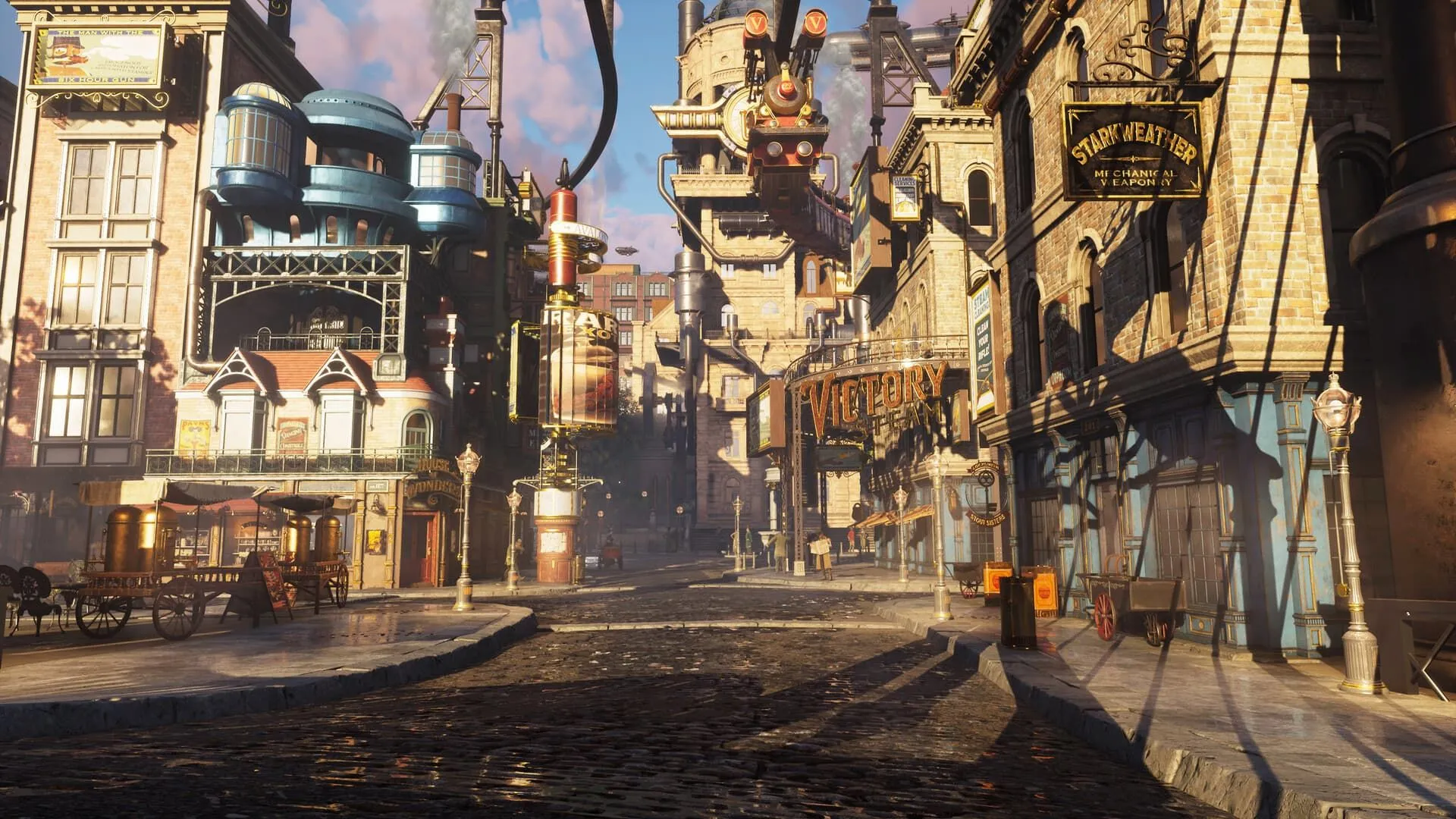 Thành phố theo phong cách steampunk trong game Clockwork Revolution