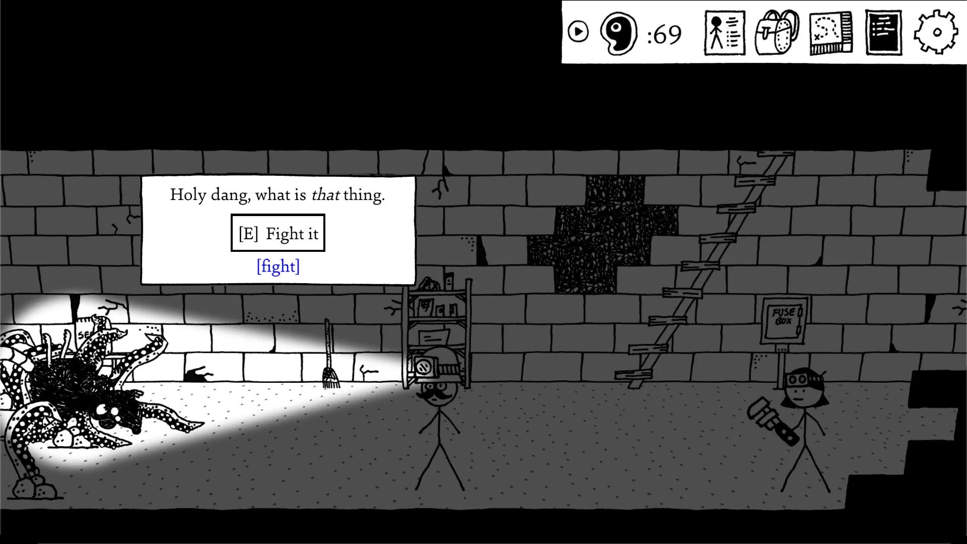 Thế giới chi tiết được vẽ bằng nét đơn giản trong Shadows Over Loathing