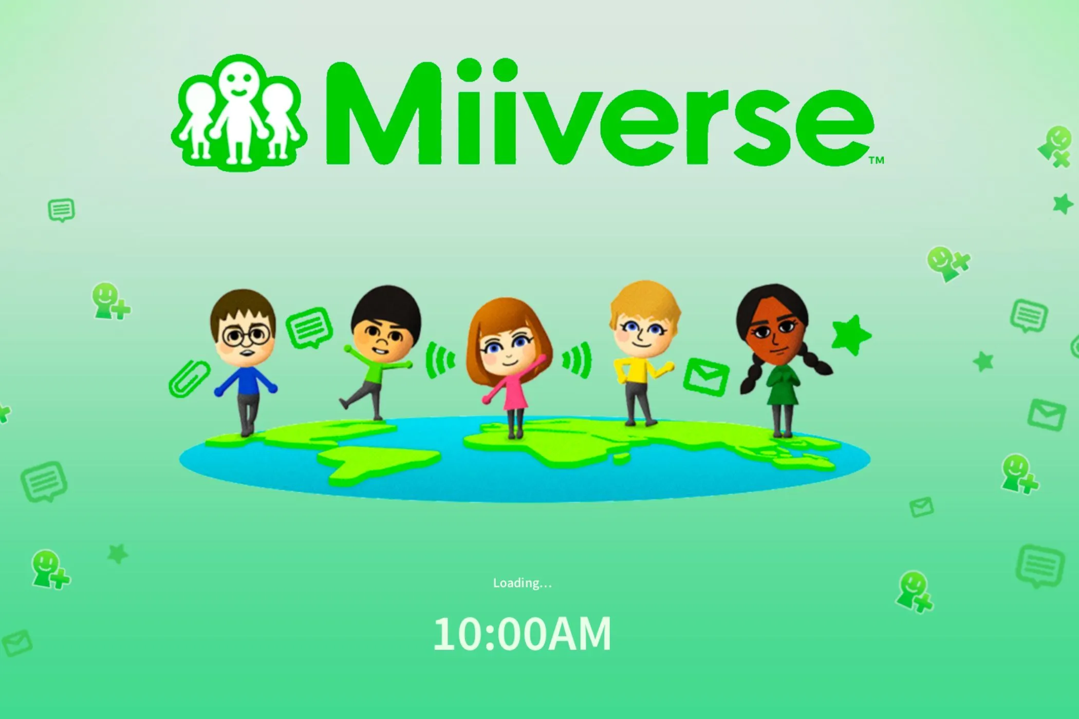 Thẻ quảng cáo Nintendo Switch 2 với concept Miiverse và Mii