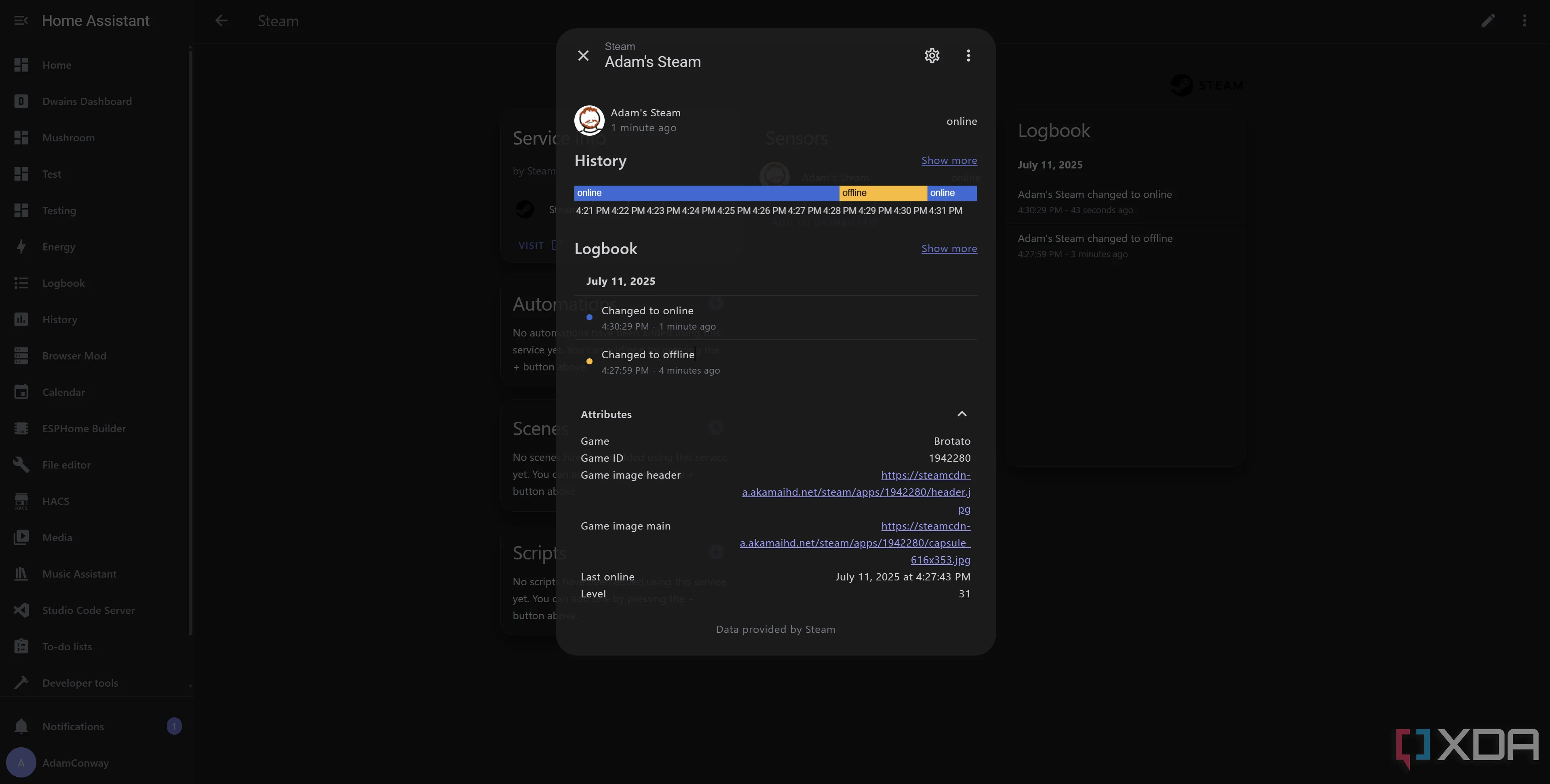 Theo dõi trạng thái chơi game trên Home Assistant với Steam