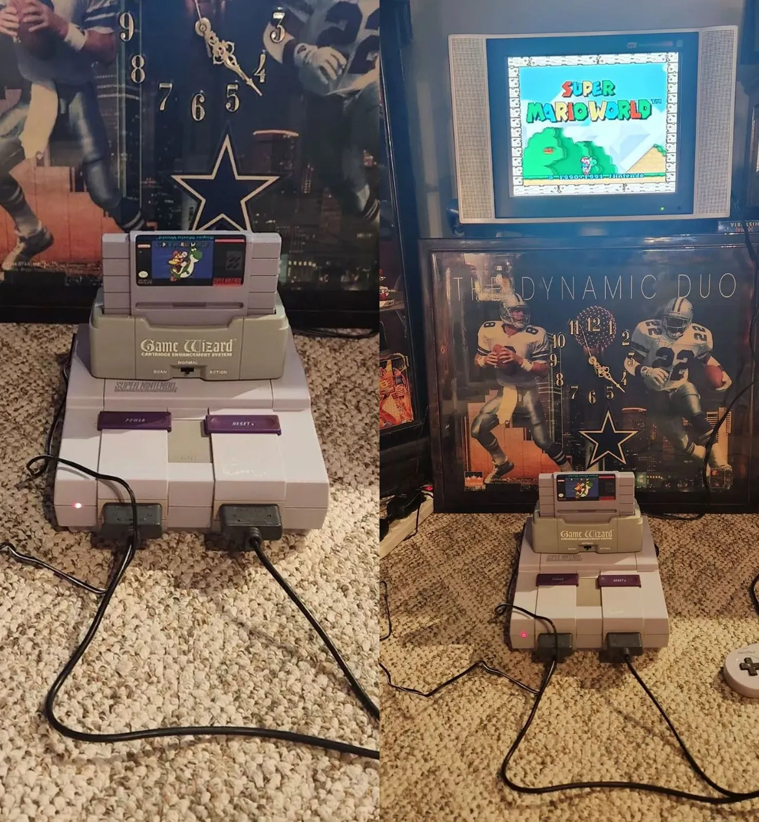 Thiết bị Game Wizard được kết nối với console SNES và TV