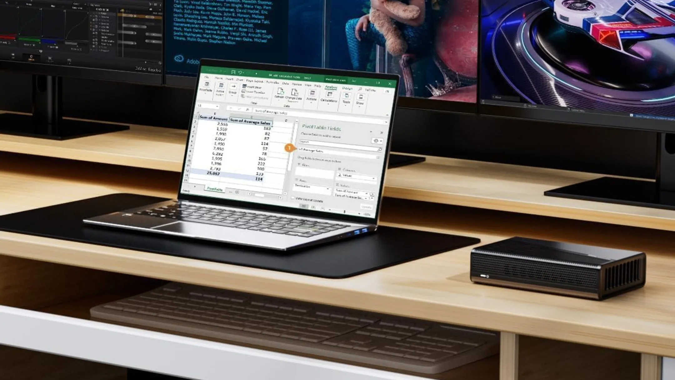 Thiết bị GMKtec AD-GP1 External GPU Docking Station đặt cạnh laptop, sẵn sàng nâng cấp hiệu năng