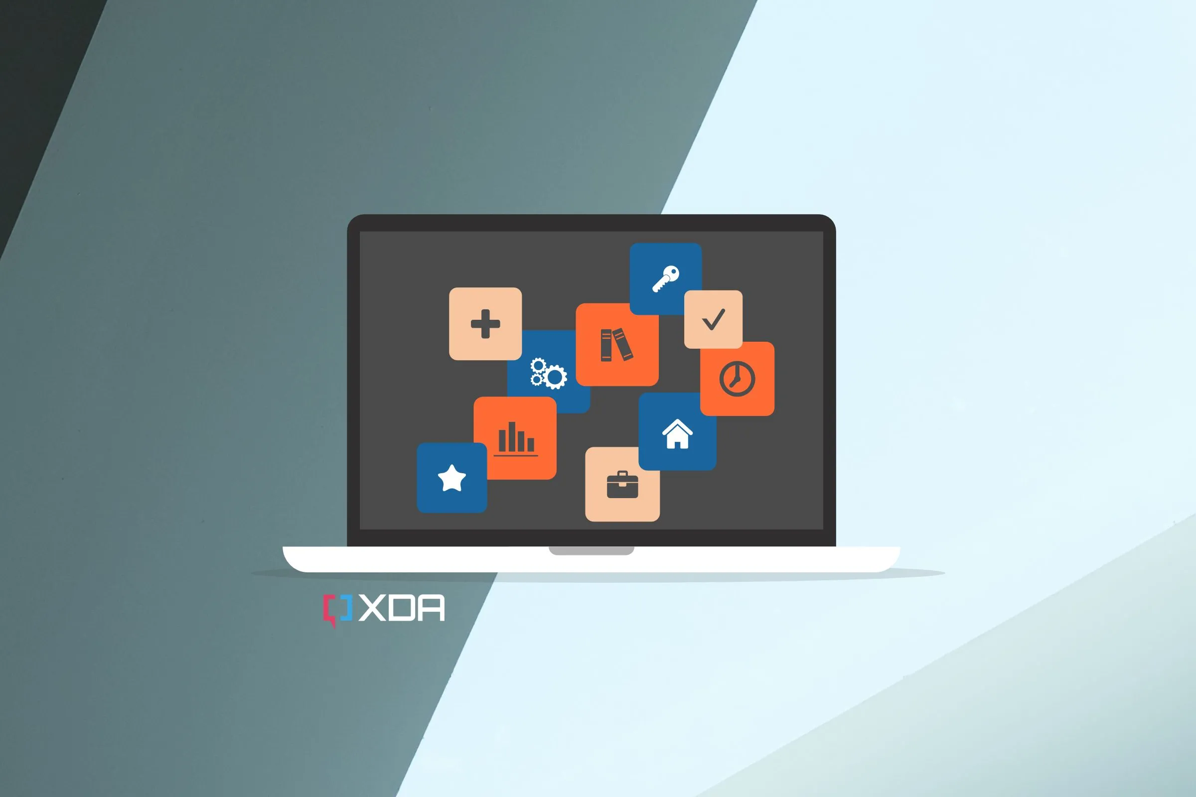 Thiết kế đồ họa laptop với màn hình chứa nhiều biểu tượng, nhấn mạnh tầm quan trọng của hình nền phù hợp cho desktop gọn gàng.