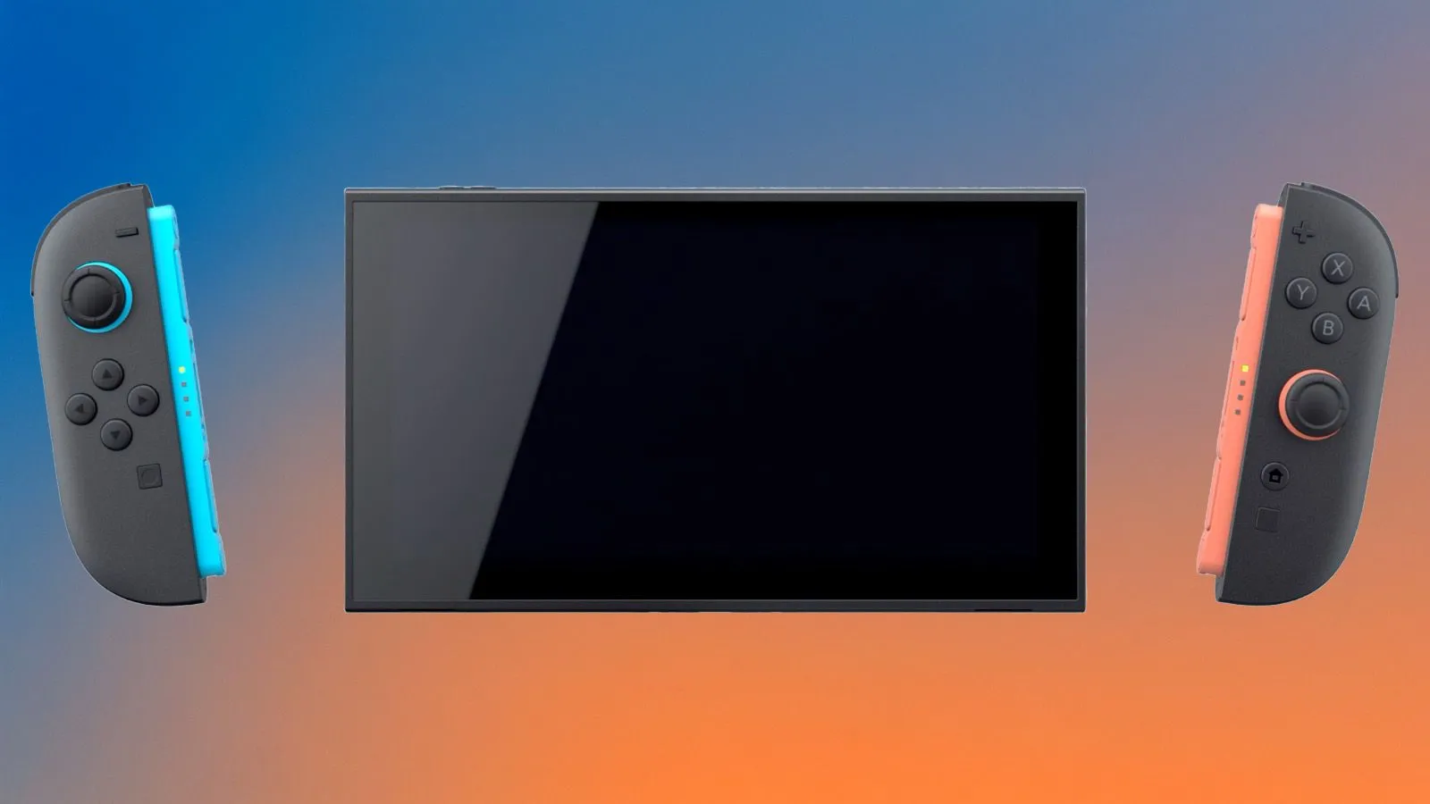 Thiết kế Nintendo Switch 2 với tay cầm Joy-Con đã tháo rời và nền màu xanh cam gradient ấn tượng, biểu tượng cho thế hệ console tiếp theo.