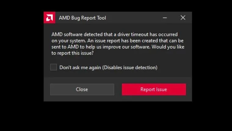 Thông báo lỗi Driver Timeout thường gặp trên một số phiên bản driver AMD Radeon Adrenalin