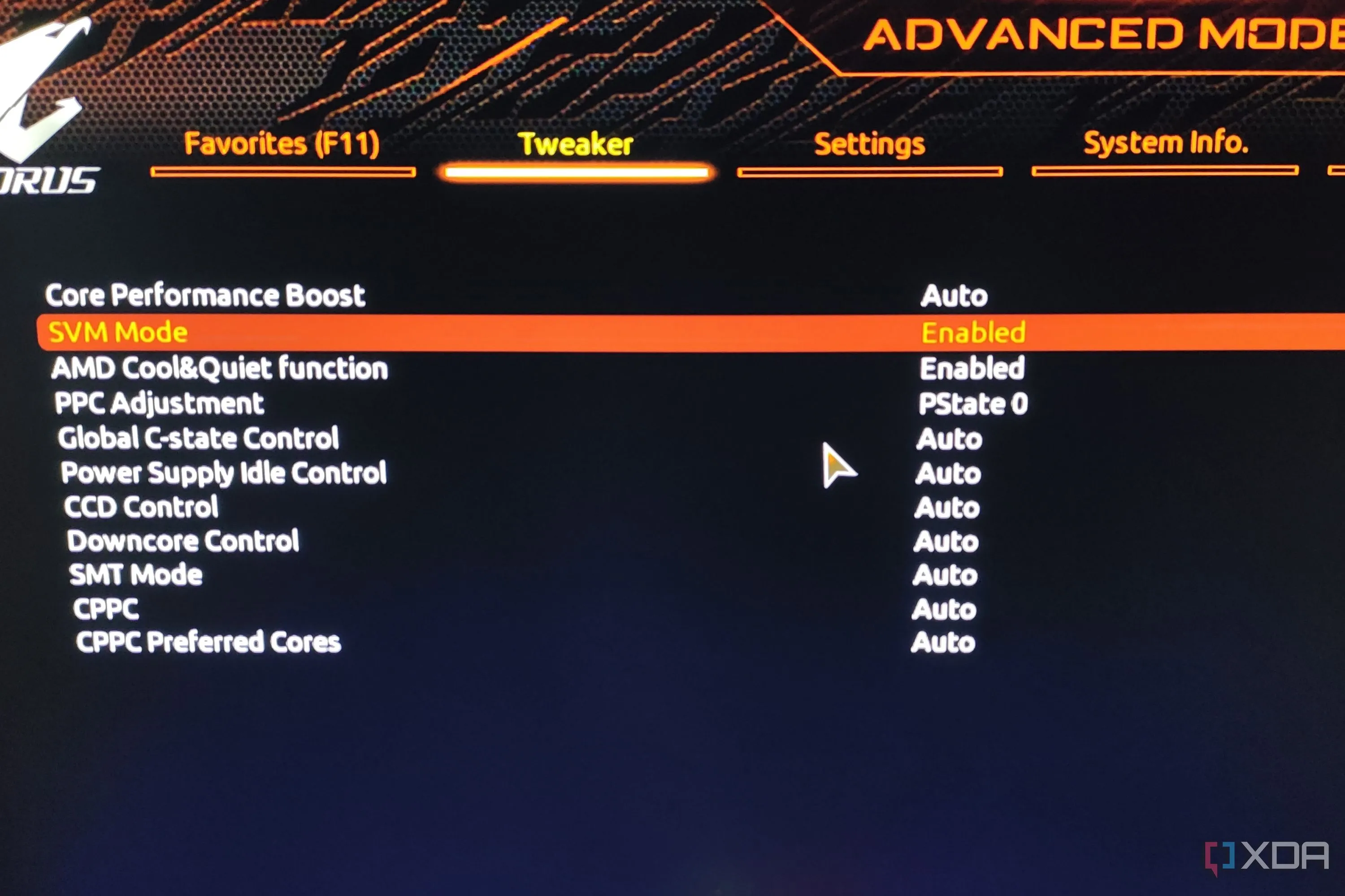 Thủ tục kích hoạt chế độ SVM (ảo hóa CPU) trong BIOS của Gigabyte Aorus
