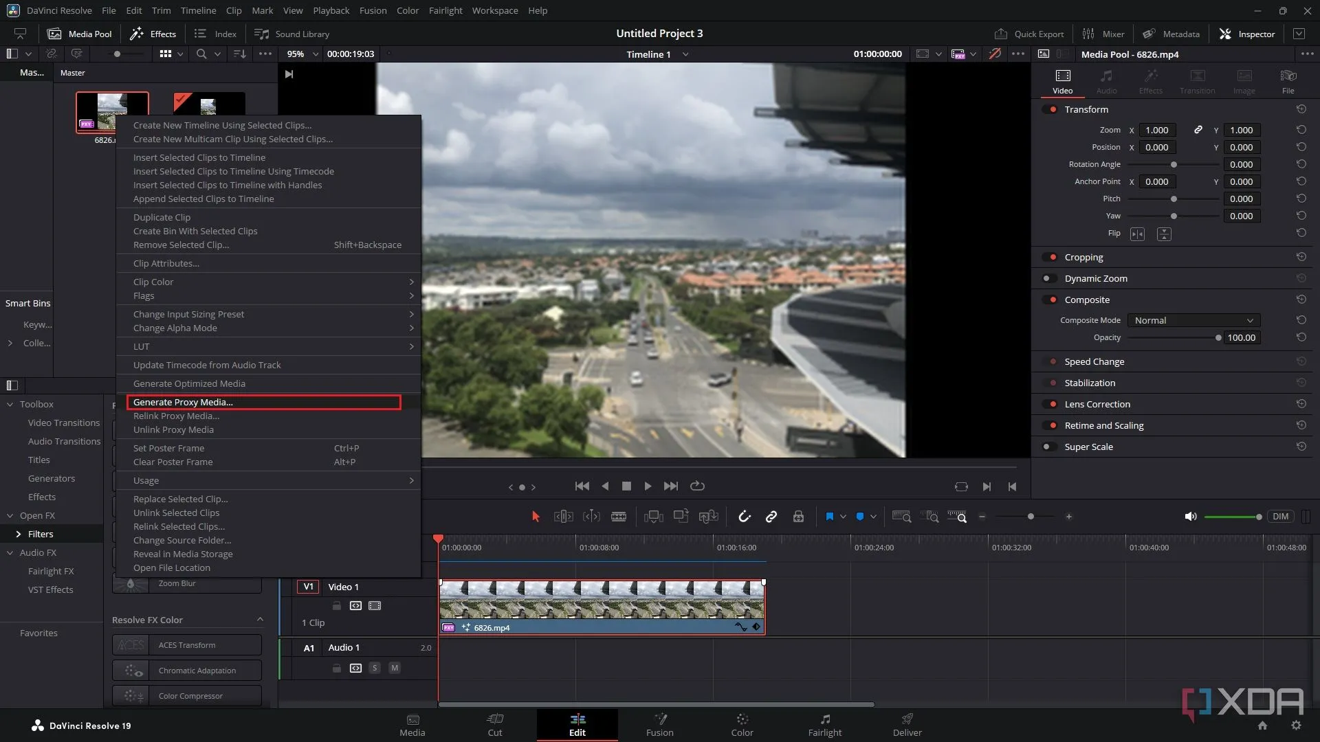 Thực hiện tạo Proxy Media cho các clip được chọn trong DaVinci Resolve
