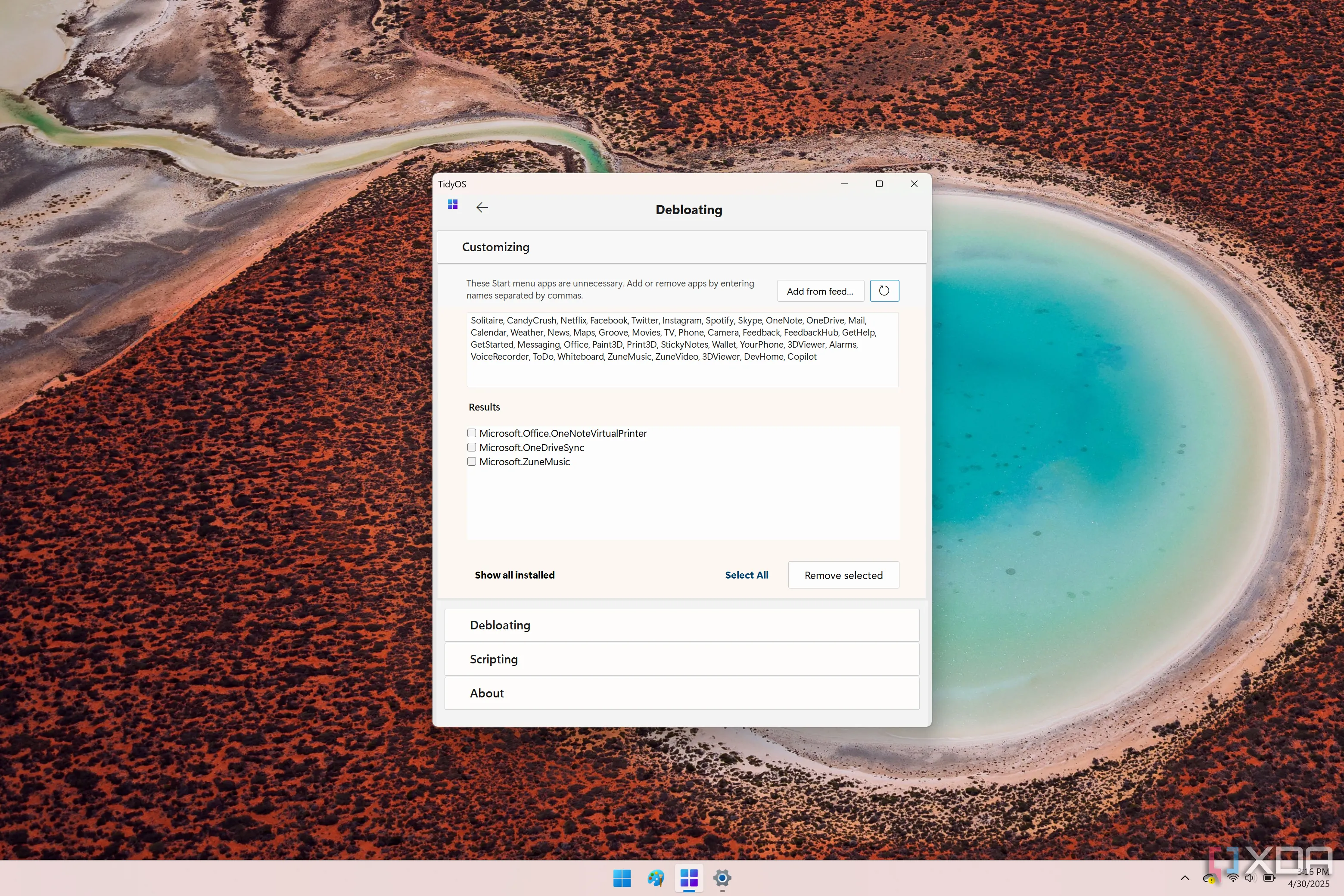 TidyOS gỡ bloatware Windows 11, hiển thị danh sách ứng dụng có thể xóa