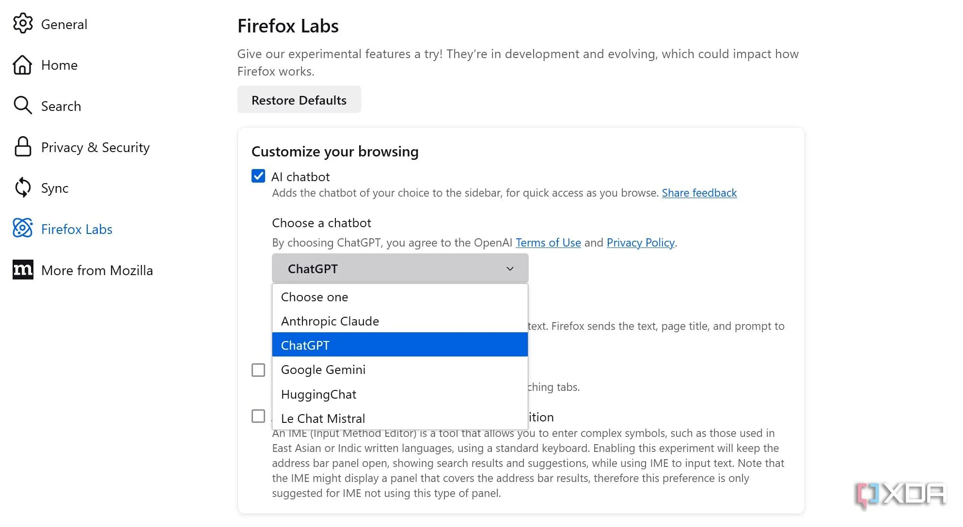 Tính năng tích hợp chatbot AI trong trình duyệt Firefox