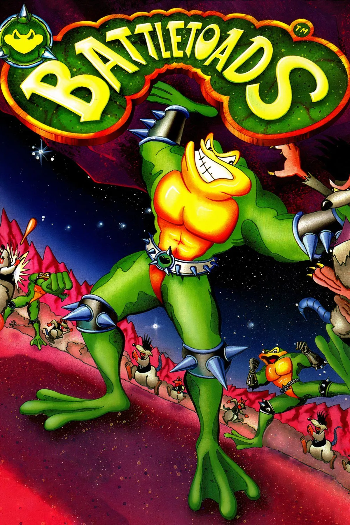 Tổng hợp hình ảnh game Battletoads với phong cách đồ họa vui nhộn nhưng gameplay cực khó.