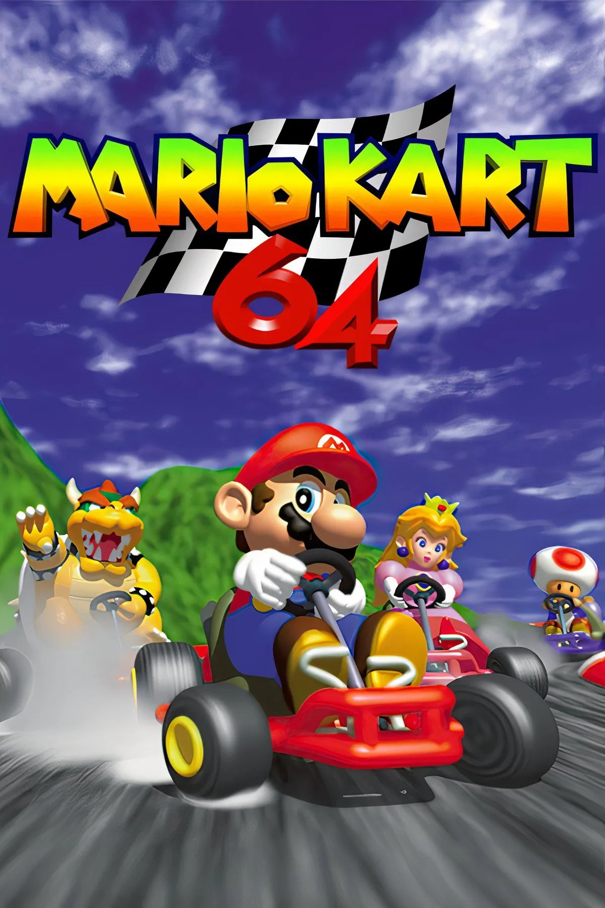 Tổng hợp hình ảnh trong game Mario Kart 64, thể hiện các nhân vật biểu tượng và đường đua đa dạng, mang đến trải nghiệm đua xe vui nhộn.