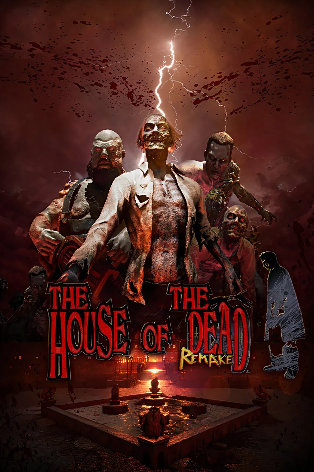 Tổng hợp hình ảnh từ The House of the Dead, minh họa gameplay bắn súng góc nhìn thứ nhất với các sinh vật kỳ dị và môi trường đa dạng.