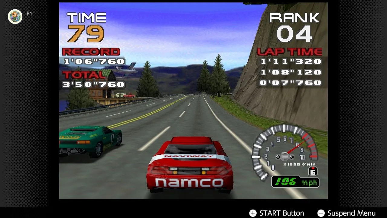 Trải nghiệm game đua xe Ridge Racer 64 trên hệ máy Nintendo Switch, minh họa đồ họa ấn tượng.